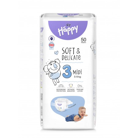 Pachet Scutece pentru copii Happy Midi Nr 3 (5-9kg) 4x50 buc