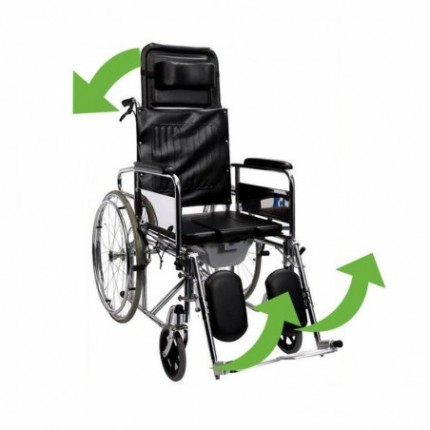 Scaun cu rotile cu WC, spatar si suporti picioare cu inclinare reglabila RX208