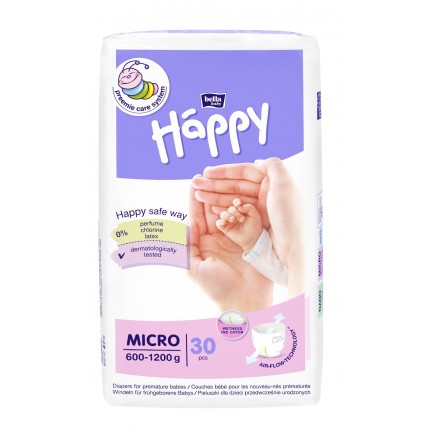 Scutece Happy Micro pentru bebelusi prematuri cu greutatea 600-1200 grame