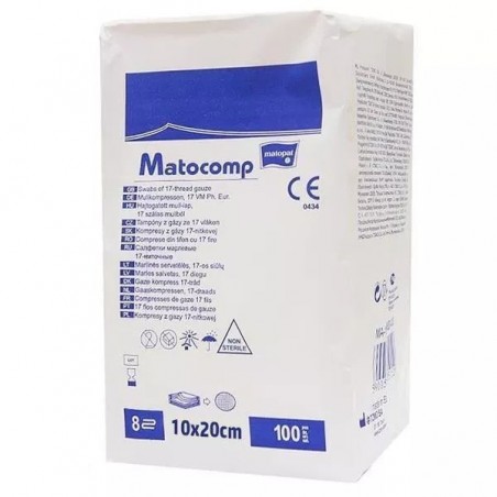 Matocomp Comprese nesterile din tifon, 20x10 cm, 100 buc, Matopat